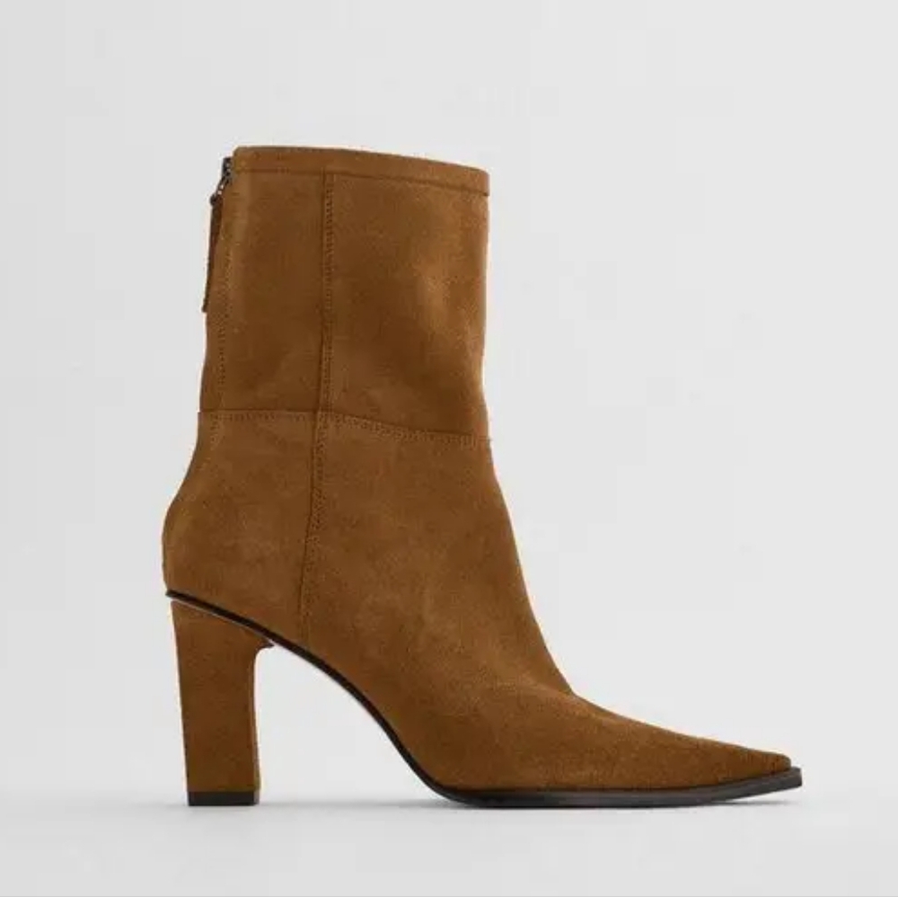 Zara Suede Mid Heel Ankle Boots